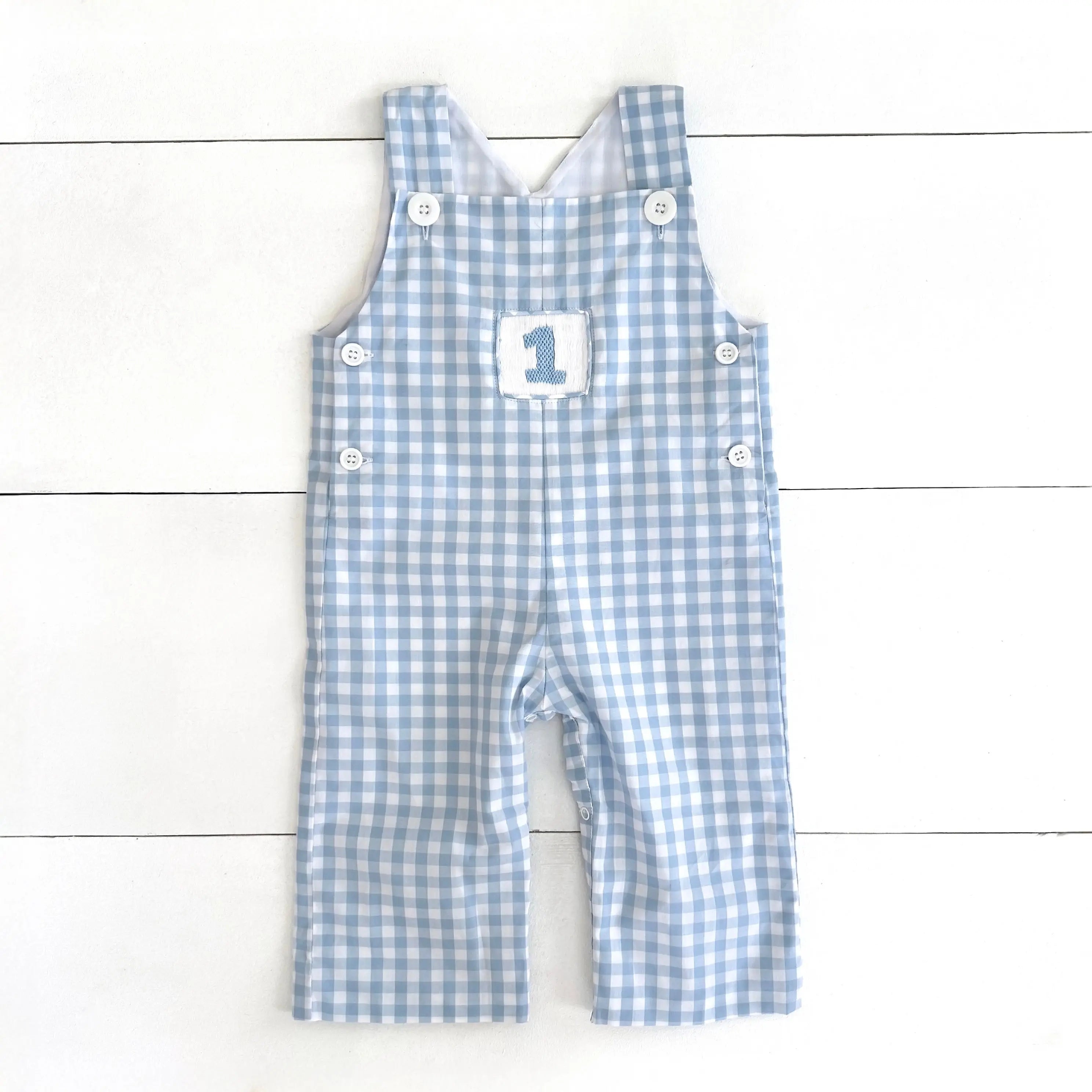Baby Boy First Birthday Outfit | Smocked Birthday Jon Jon by Seven Lantern Lane, children's boutique clothing main product photo