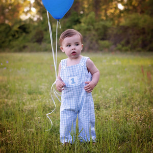 Baby Boy First Birthday Outfit | Smocked Birthday Jon Jon by Seven Lantern Lane, children's boutique clothing detail photo 3