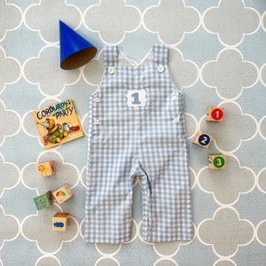 Baby Boy First Birthday Outfit | Smocked Birthday Jon Jon by Seven Lantern Lane, children's boutique clothing detail photo 6