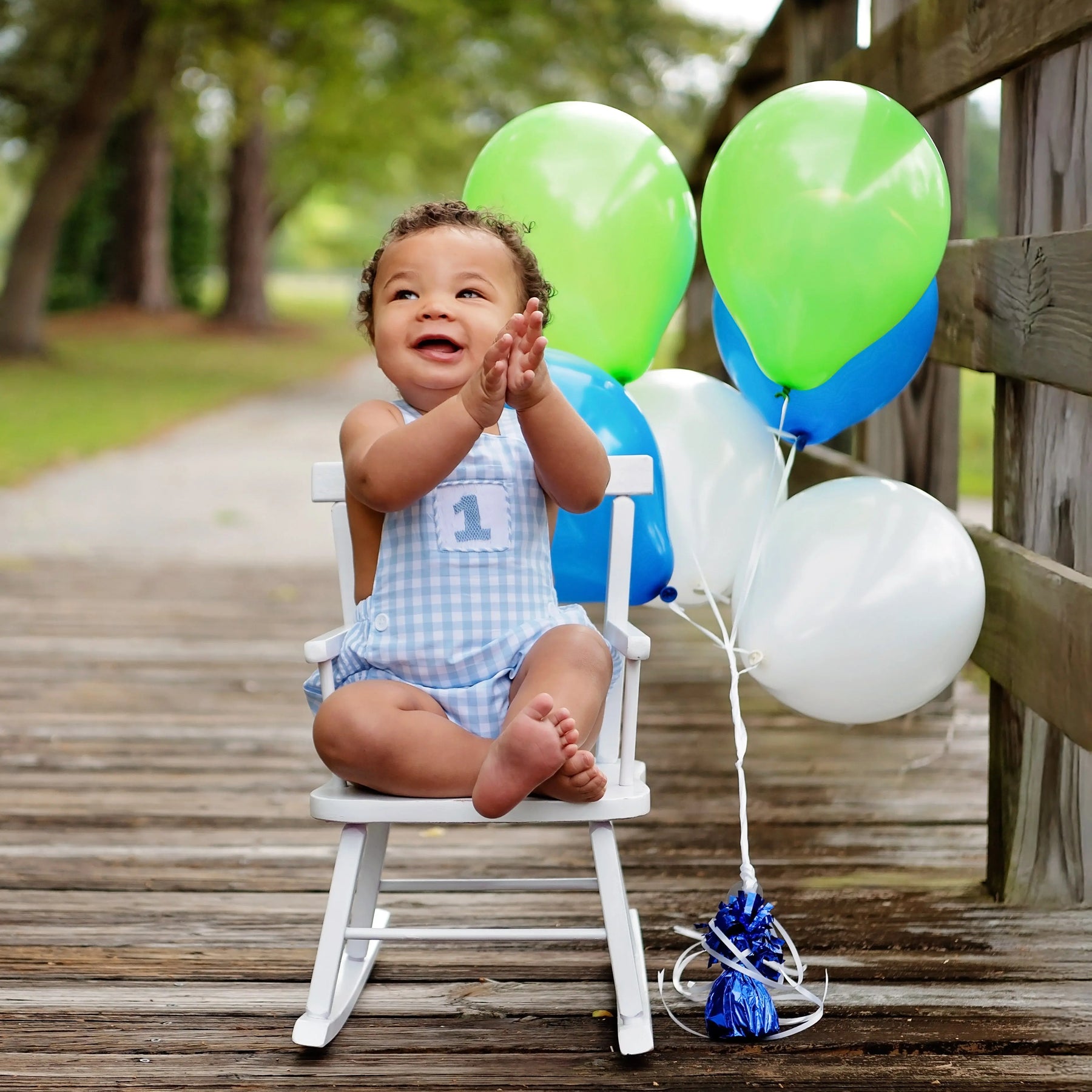 Baby Boy First Birthday Outfit – Smocked Blue Birthday Bubble by Seven Lantern Lane, children's boutique clothing detail photo 5
