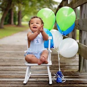 Baby Boy First Birthday Outfit – Smocked Blue Birthday Bubble by Seven Lantern Lane, children's boutique clothing detail photo 5