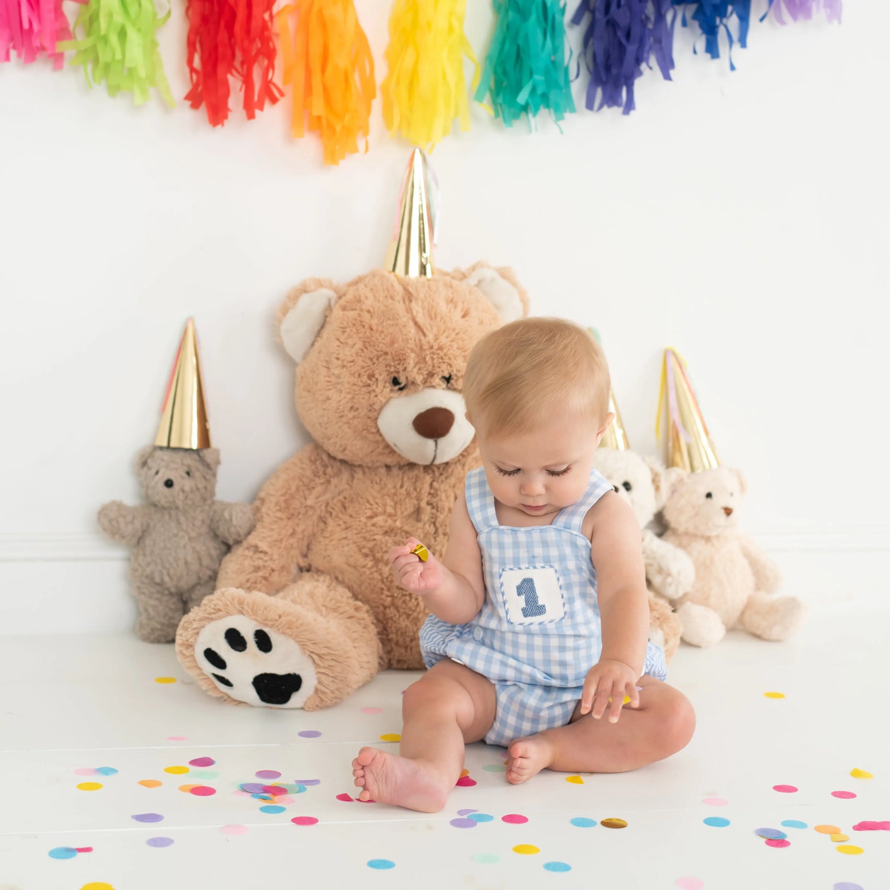 Baby Boy First Birthday Outfit – Smocked Blue Birthday Bubble by Seven Lantern Lane, children's boutique clothing detail photo 7
