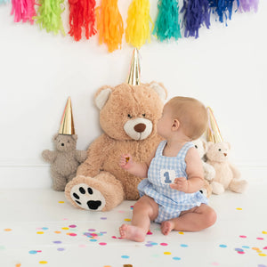 Baby Boy First Birthday Outfit – Smocked Blue Birthday Bubble by Seven Lantern Lane, children's boutique clothing detail photo 12