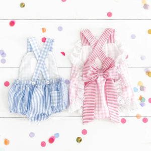 Baby Boy First Birthday Outfit – Smocked Blue Birthday Bubble by Seven Lantern Lane, children's boutique clothing detail photo 16