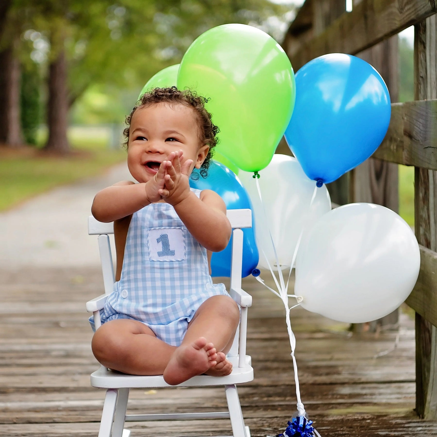 Baby Boy First Birthday Outfit – Smocked Blue Birthday Bubble by Seven Lantern Lane, children's boutique clothing detail photo 17