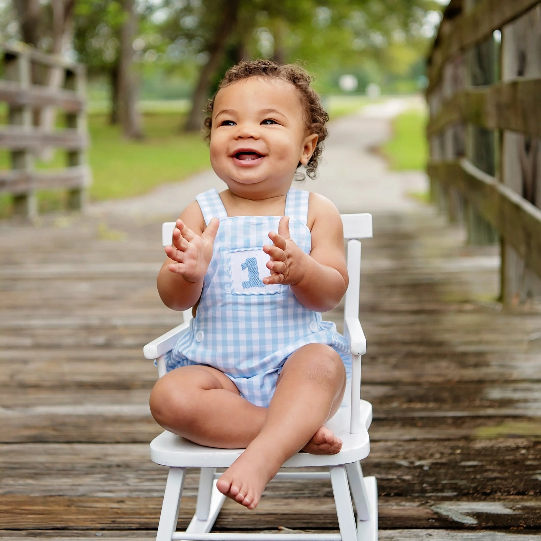 Baby Boy First Birthday Outfit – Smocked Blue Birthday Bubble by Seven Lantern Lane, children's boutique clothing detail photo 19