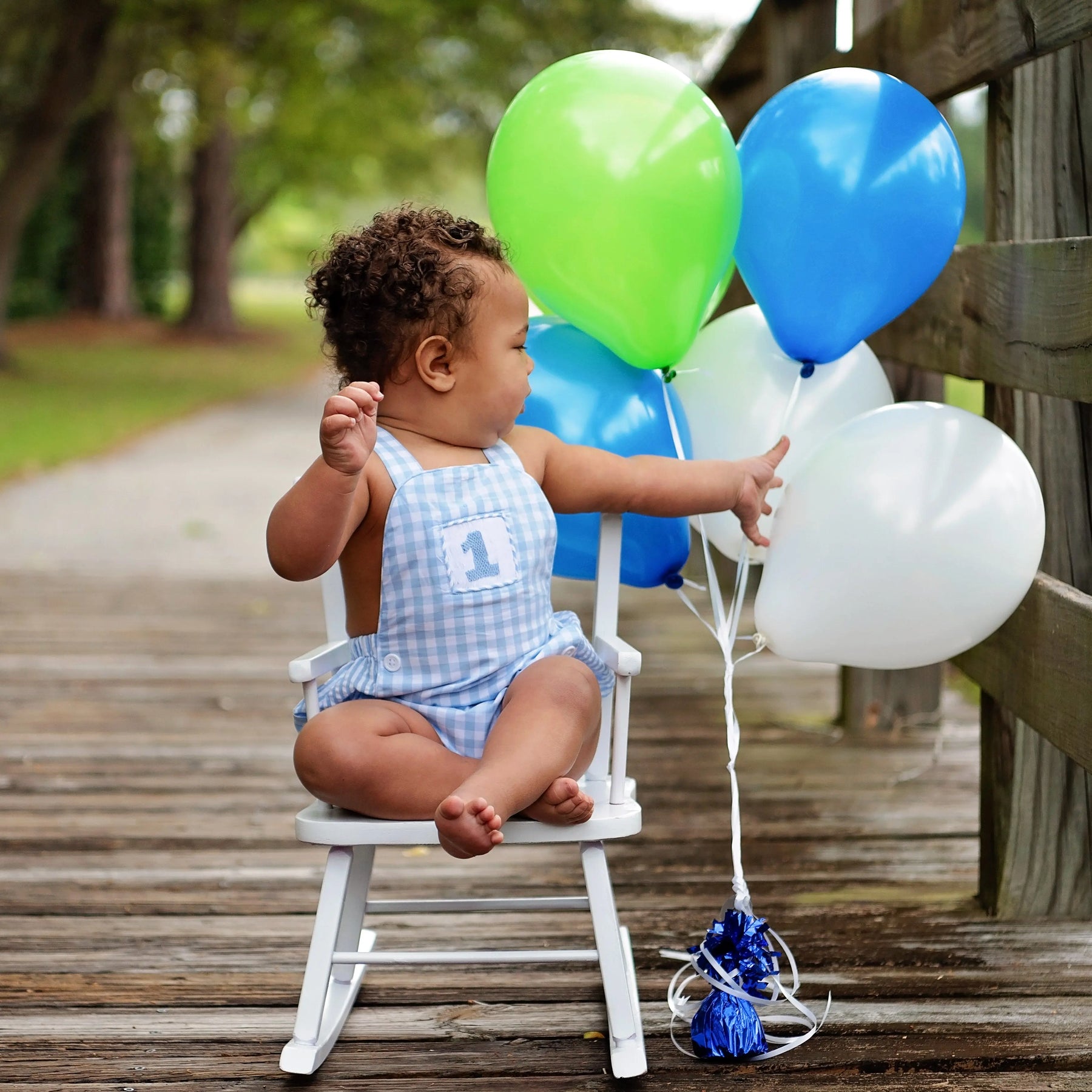Baby Boy First Birthday Outfit – Smocked Blue Birthday Bubble by Seven Lantern Lane, children's boutique clothing detail photo 21