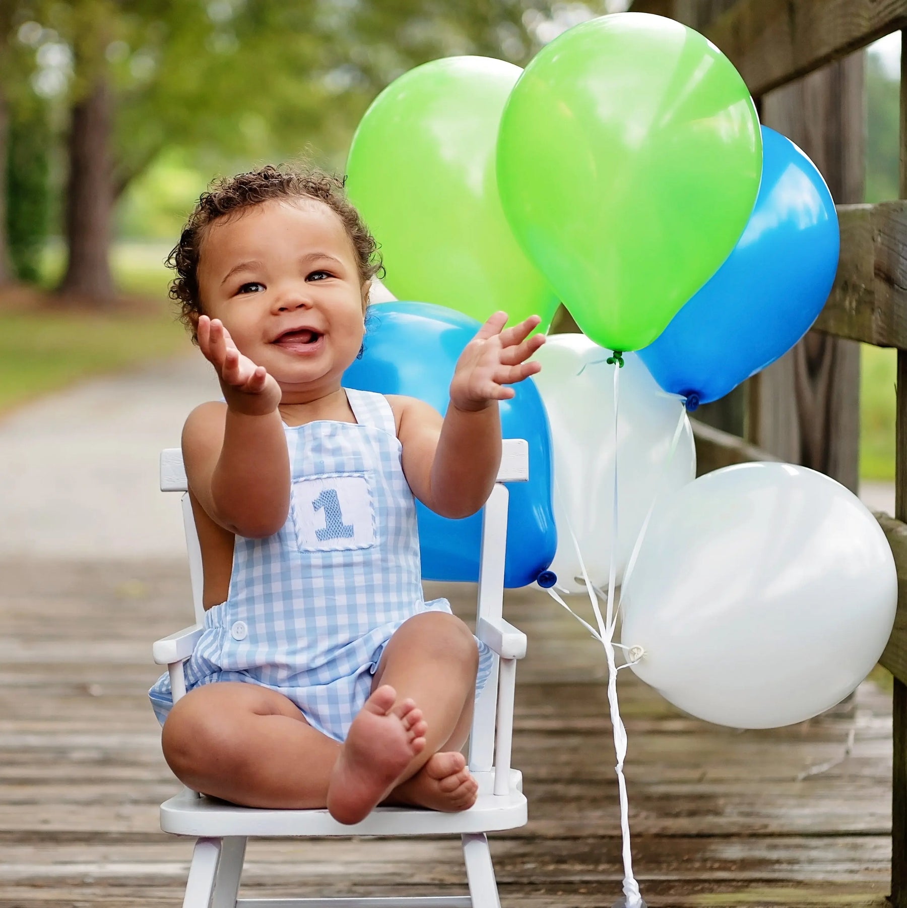 Baby Boy First Birthday Outfit – Smocked Blue Birthday Bubble by Seven Lantern Lane, children's boutique clothing detail photo 22