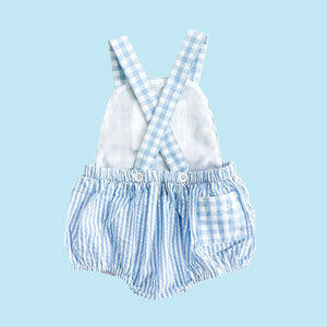 Baby Boy First Birthday Outfit – Smocked Blue Birthday Bubble by Seven Lantern Lane, children's boutique clothing detail photo 24