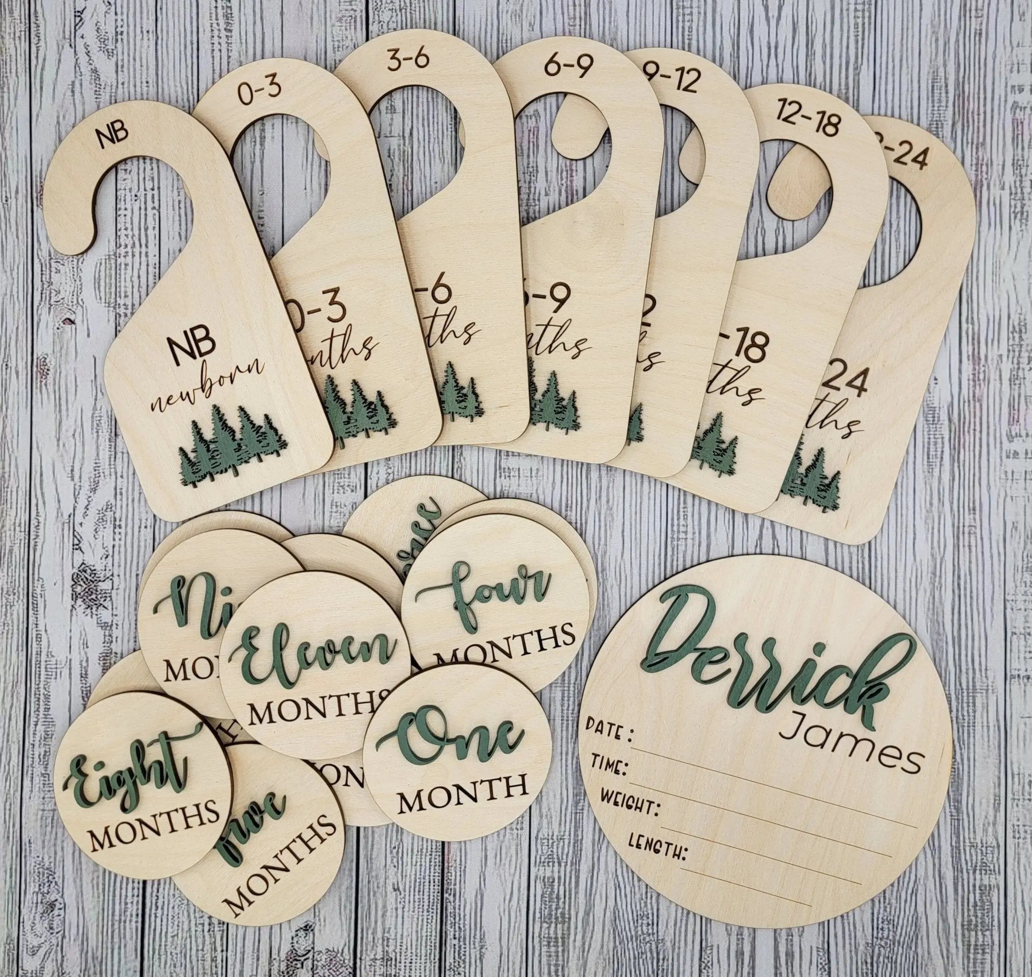 Baby Bundle: Announcement Sign With Birth Stats, Monthly Milestone Discs and Closet Dividers by EverLee Creations, Southern home decor main product photo