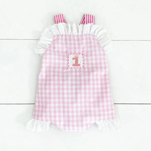 Baby Girl Smocked First Birthday Bubble by Seven Lantern Lane, children's boutique clothing main product photo