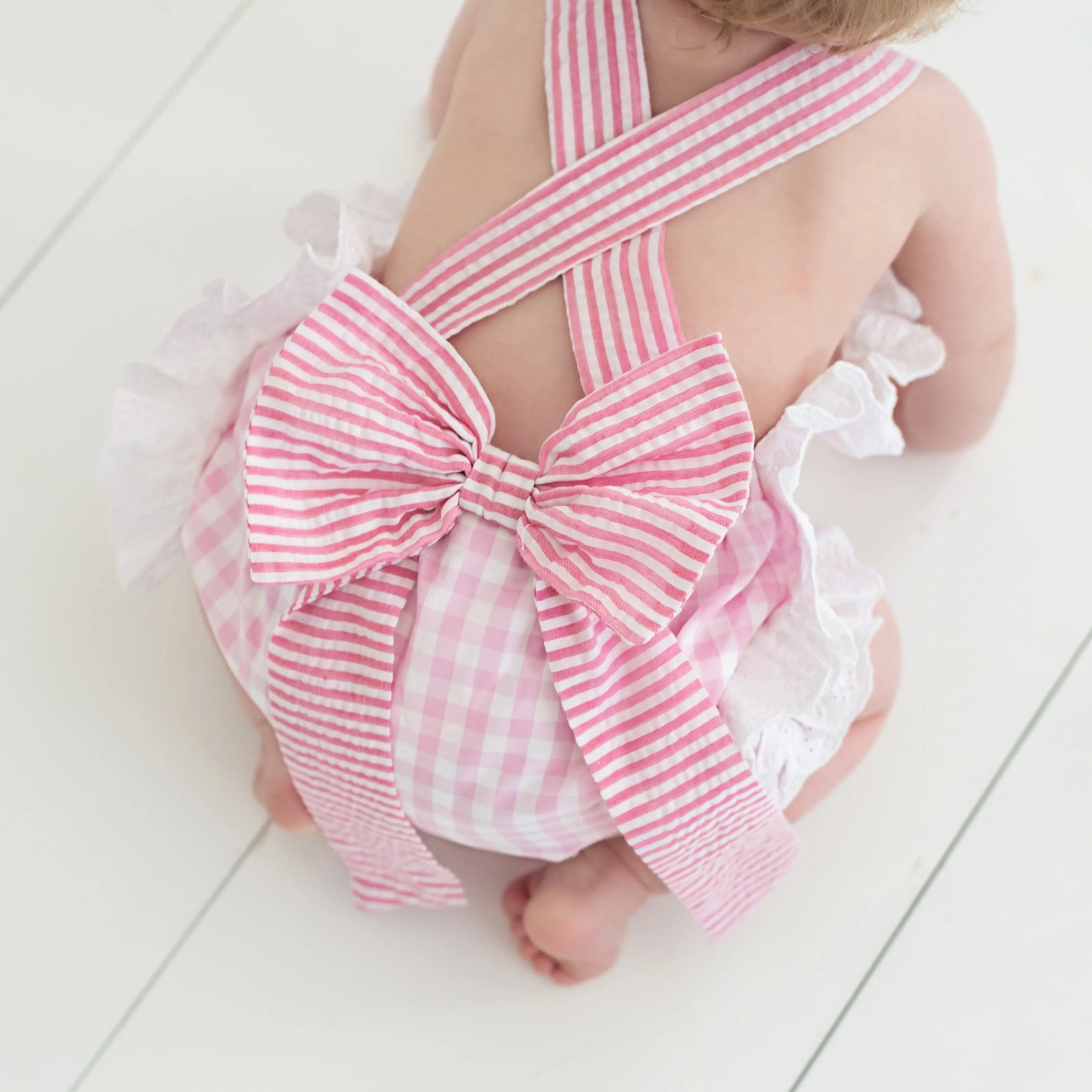 Baby Girl Smocked First Birthday Bubble by Seven Lantern Lane, children's boutique clothing detail photo 5