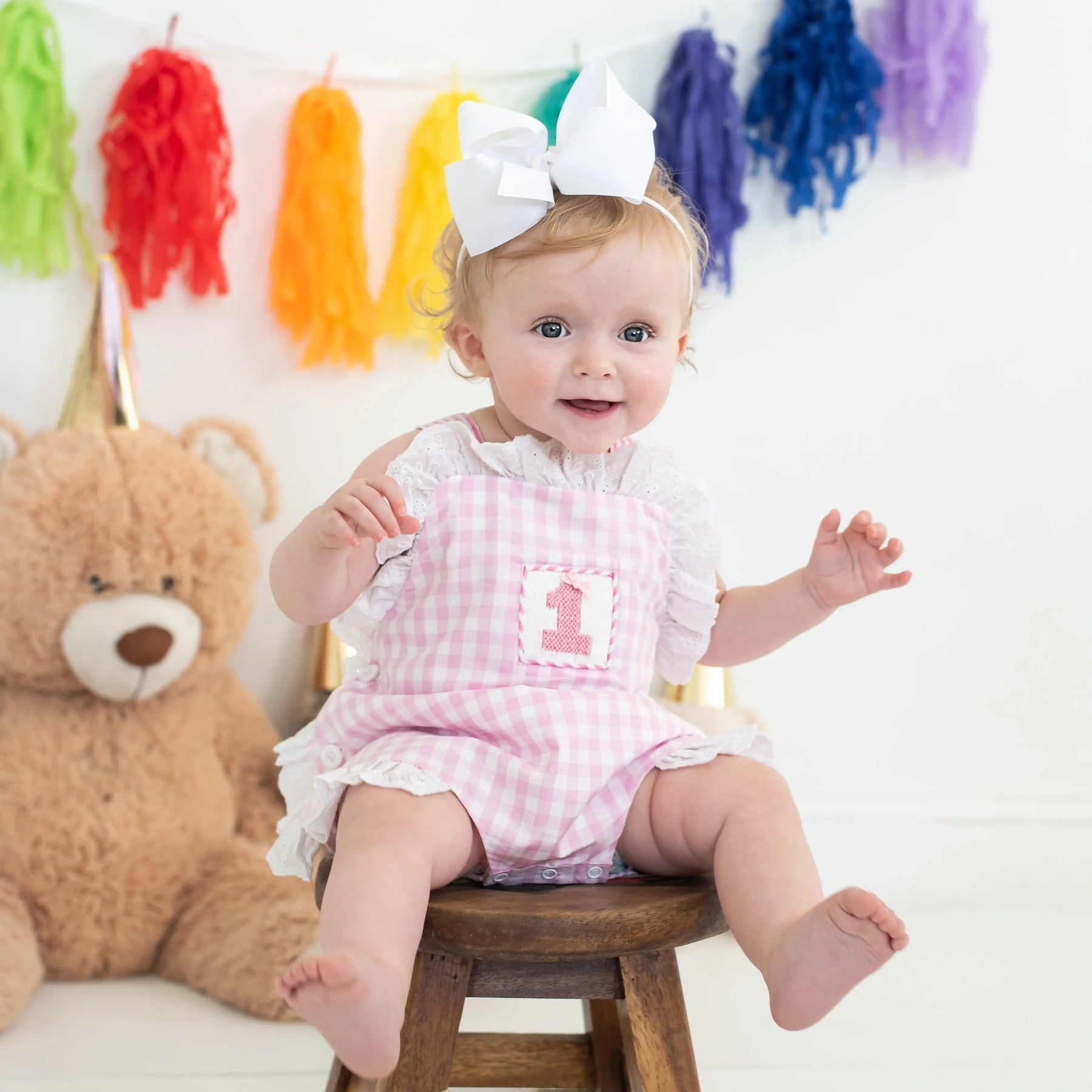 Baby Girl Smocked First Birthday Bubble by Seven Lantern Lane, children's boutique clothing detail photo 7