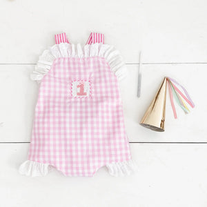 Baby Girl Smocked First Birthday Bubble by Seven Lantern Lane, children's boutique clothing detail photo 16