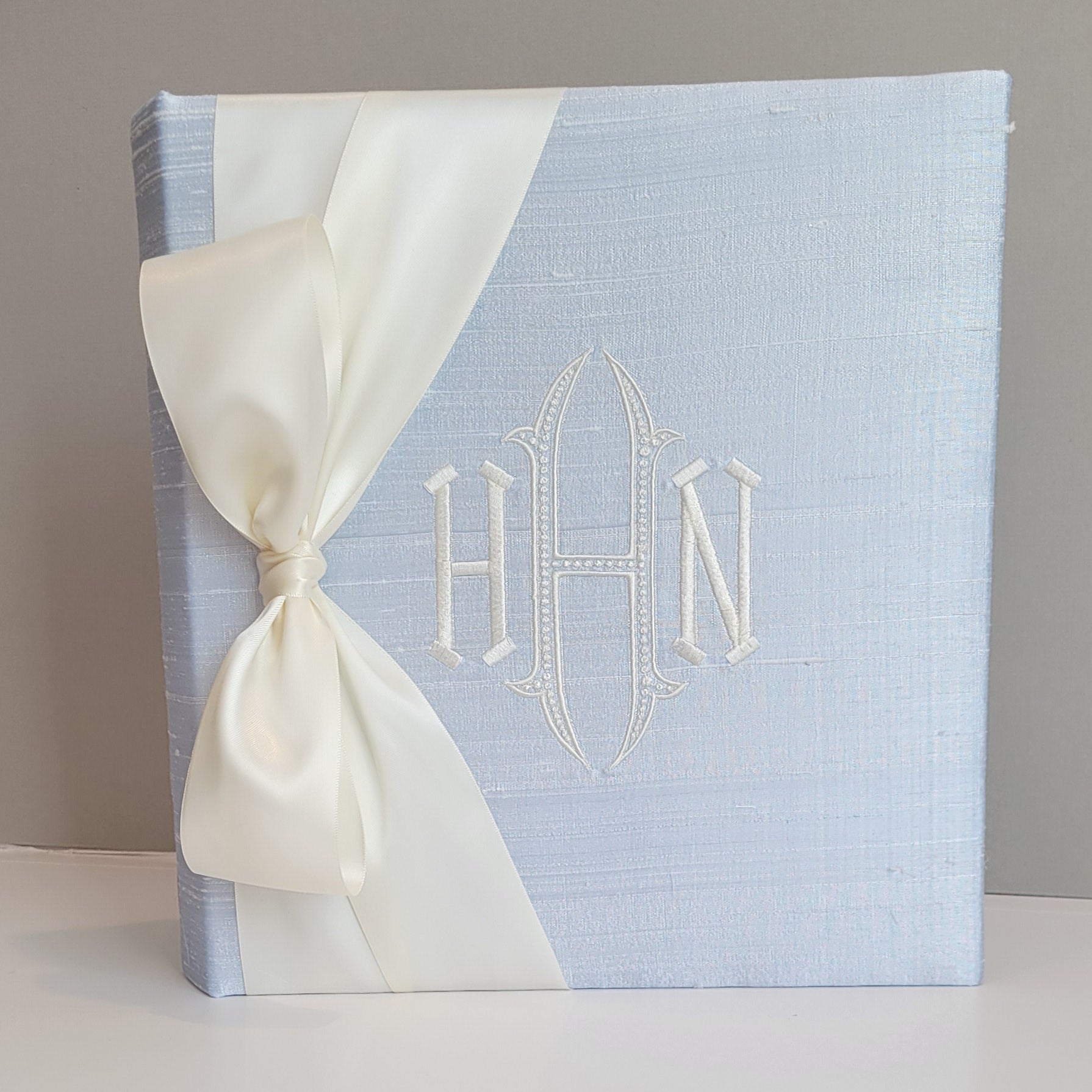 Baby Memory Book - Blue Silk (w/ SATIN Bow) by AP Creations in Tuscaloosa, paper gift main product photo