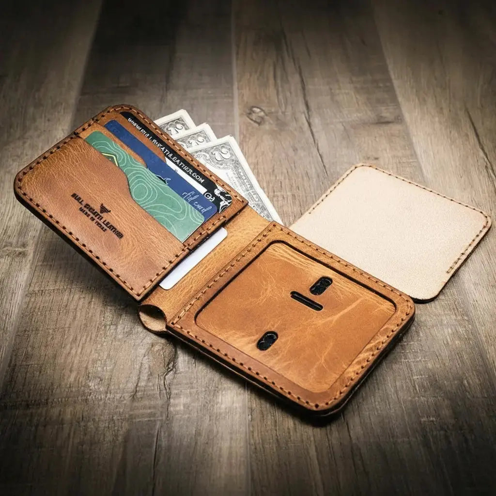Badge Bifold Wallet by Bull Sheath Leather, handmade leather goods main product photo
