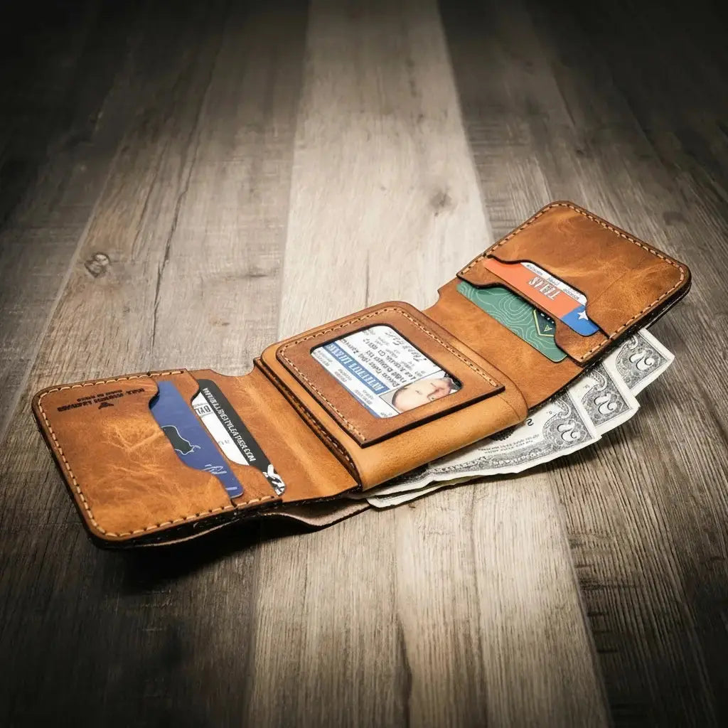 Badge Trifold Wallet by Bull Sheath Leather, handmade leather goods detail photo 7