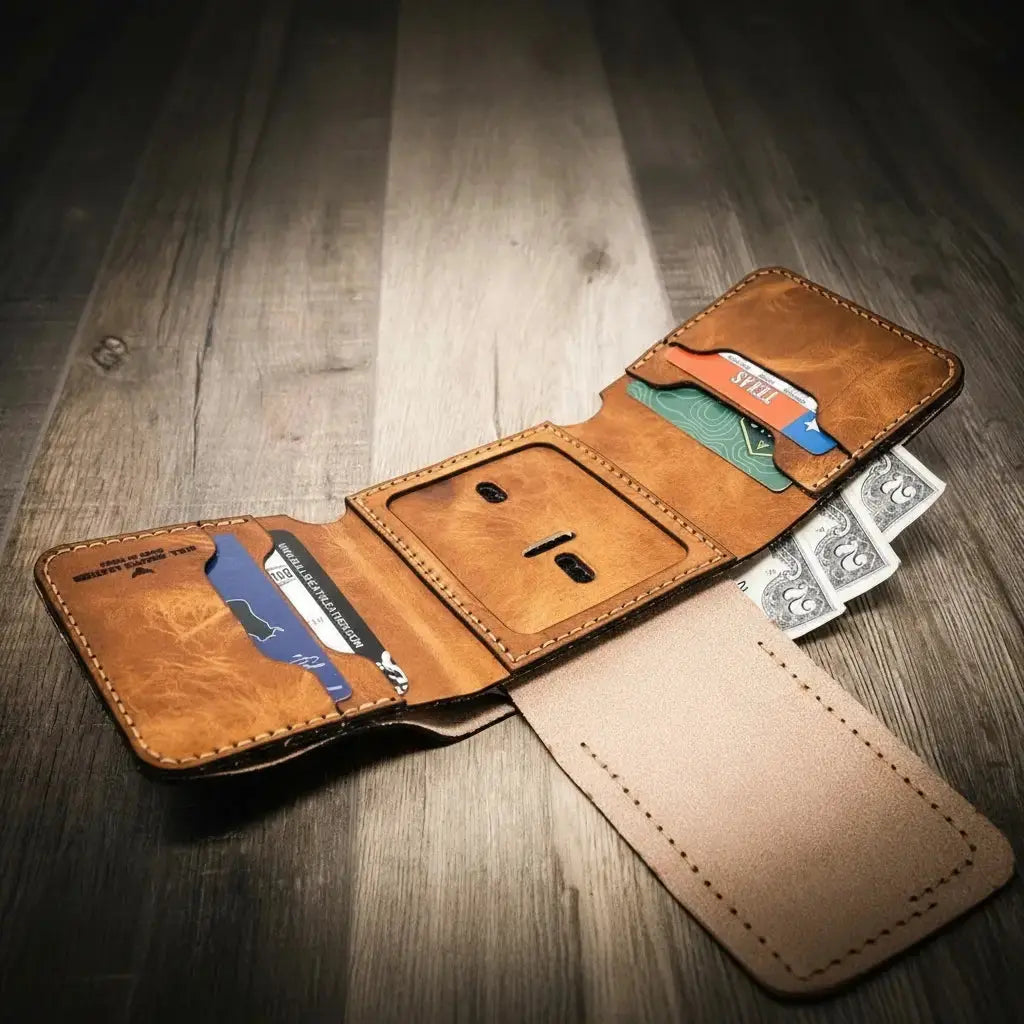 Badge Trifold Wallet by Bull Sheath Leather, handmade leather goods detail photo 8
