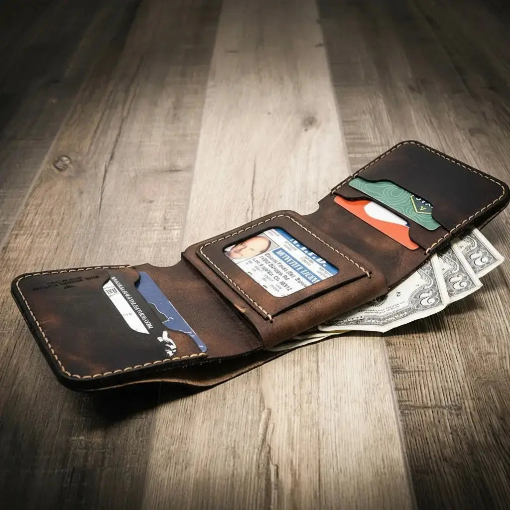 Badge Trifold Wallet by Bull Sheath Leather, handmade leather goods detail photo 15
