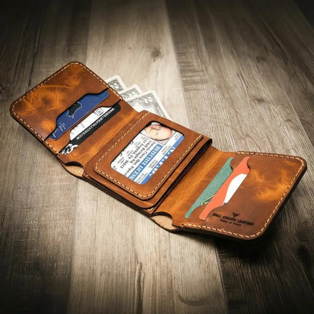 Badge Trifold Wallet by Bull Sheath Leather, handmade leather goods detail photo 18