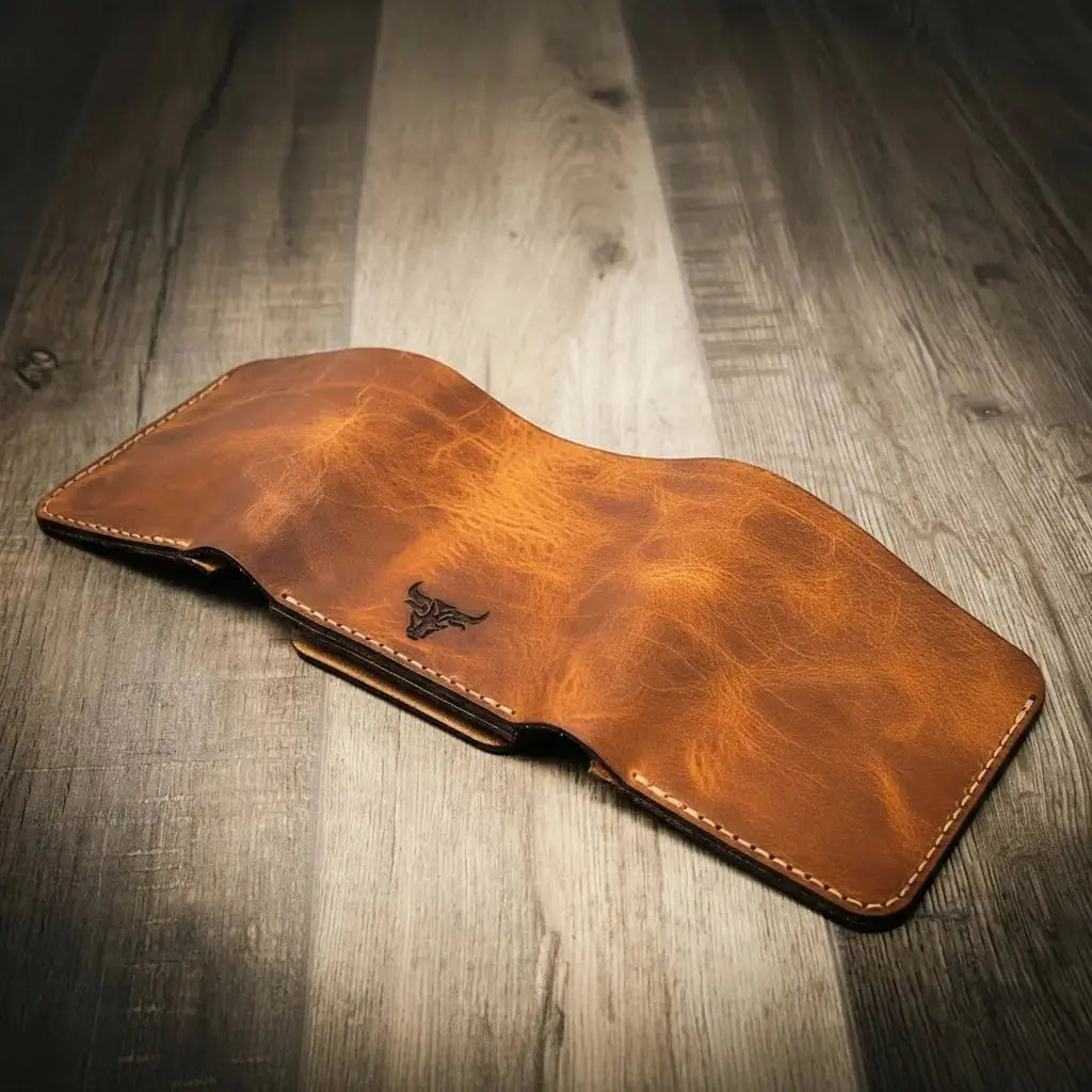 Badge Trifold Wallet by Bull Sheath Leather, handmade leather goods detail photo 20