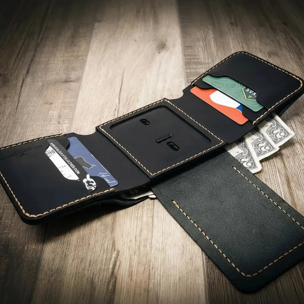 Badge Trifold Wallet by Bull Sheath Leather, handmade leather goods detail photo 28
