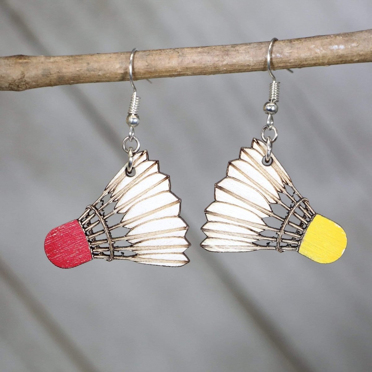 Badminton Shuttlecock Wooden Earrings | Badminton Player Sports Jewelry by Cate's Concepts, LLC, handmade jewelry main product photo