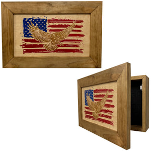 Bald Eagle & American Flag Patriotic Decorative Wall-Mounted Secure Gun Cabinet by Bellewood Designs, Southern home decor main product photo