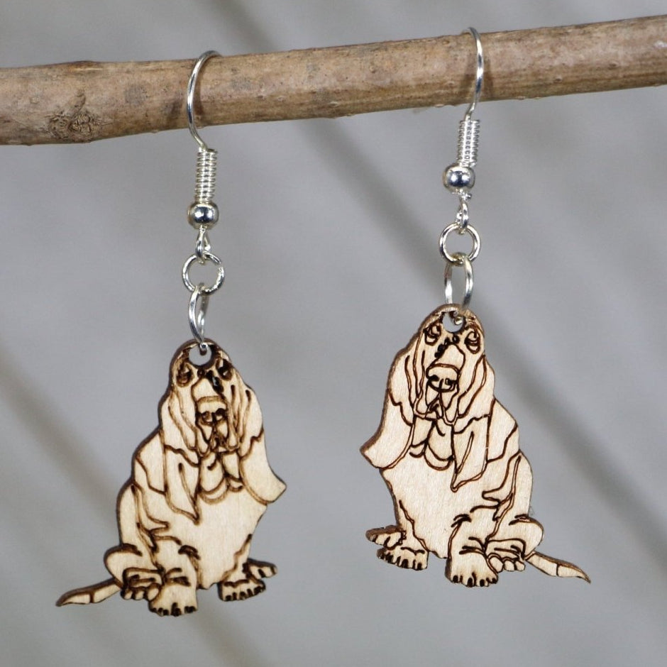 Basset Hound Wooden Earrings | Dog Lover Pet Jewelry by Cate's Concepts, LLC, handmade jewelry main product photo