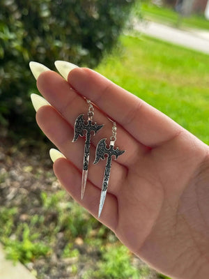 Battle Axe Earrings | Fantasy Gamer Jewelry Gift by Mushroom Lady Co, handmade jewelry detail photo 2