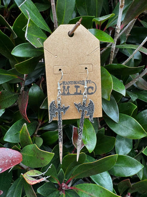 Battle Axe Earrings | Fantasy Gamer Jewelry Gift by Mushroom Lady Co, handmade jewelry main product photo