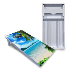 Beach Mountain Scene Cornhole Boards - All Weather Series by Cornhole Solutions, custom cornhole board main product photo