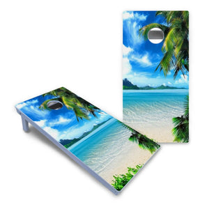 Beach Mountain Scene Cornhole Boards - All Weather Series by Cornhole Solutions, custom cornhole board detail photo 2