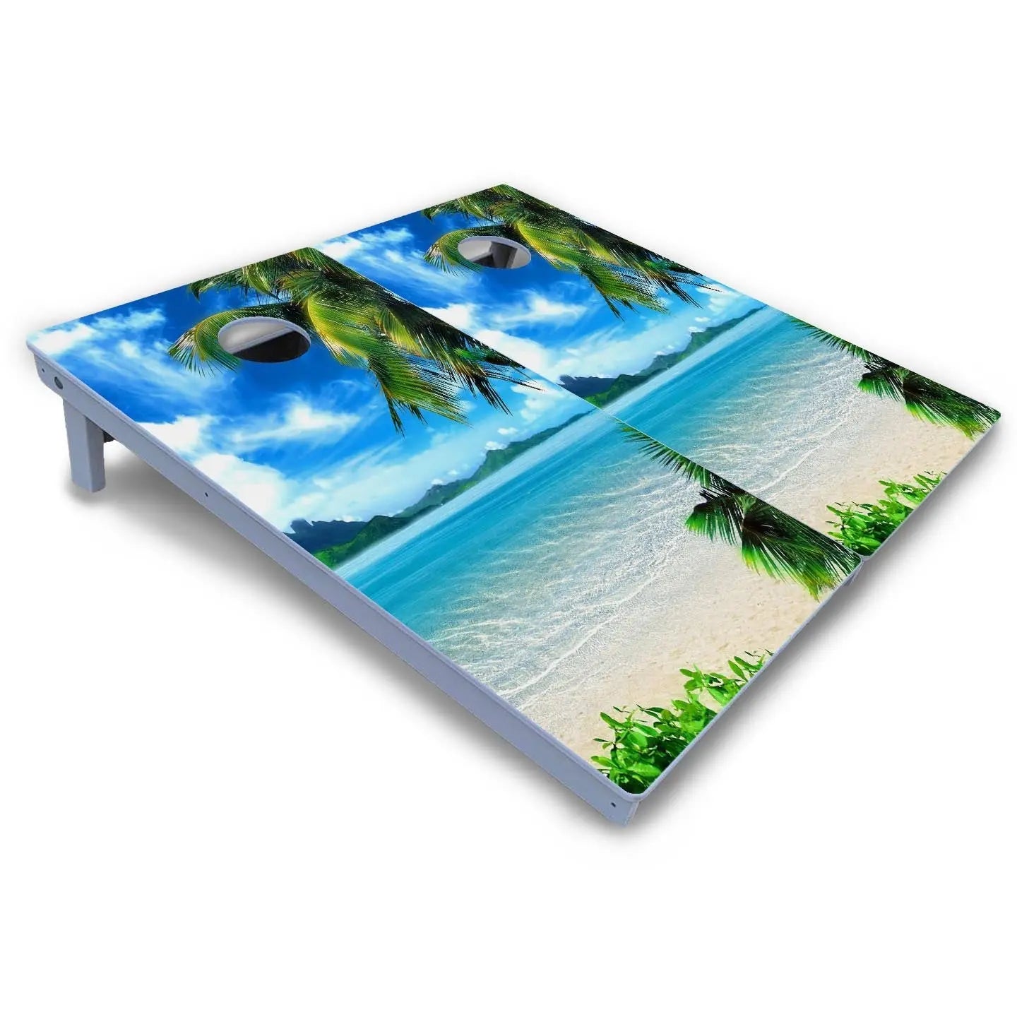 Beach Mountain Scene Cornhole Boards - All Weather Series by Cornhole Solutions, custom cornhole board detail photo 3