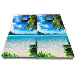 Beach Mountain Scene Cornhole Boards - All Weather Series by Cornhole Solutions, custom cornhole board detail photo 4