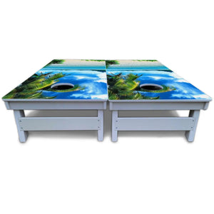 Beach Mountain Scene Cornhole Boards - All Weather Series by Cornhole Solutions, custom cornhole board detail photo 5