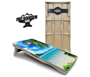 Beach Mountain Scene Cornhole Boards - Pro Solution Elite Series by Cornhole Solutions, custom cornhole board main product photo