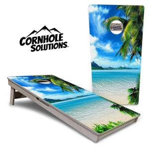 Beach Mountain Scene Cornhole Boards - Professional Tournament Series by Cornhole Solutions, custom cornhole board main product photo