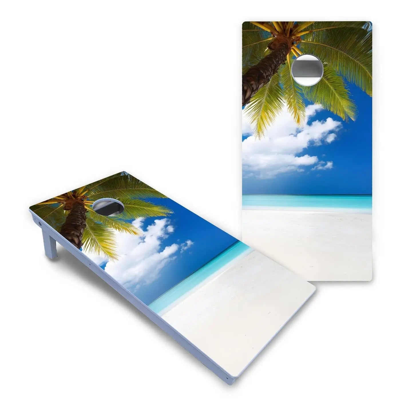 Beach Palm Tree Cornhole Boards - All Weather Series by Cornhole Solutions, custom cornhole board detail photo 2