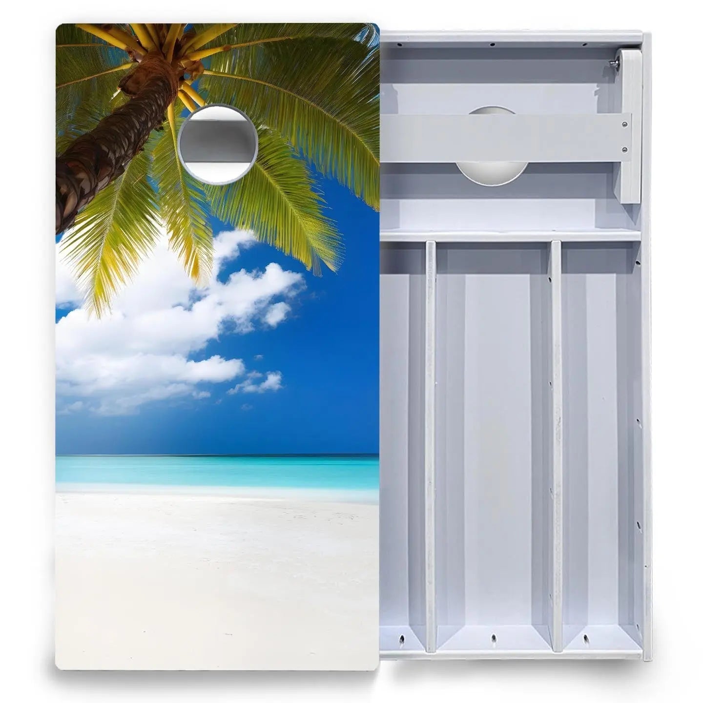 Beach Palm Tree Cornhole Boards - All Weather Series by Cornhole Solutions, custom cornhole board detail photo 4