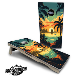 Beach Sunset Cornhole Boards - Pro Solution Lite Series by Cornhole Solutions, custom cornhole board main product photo