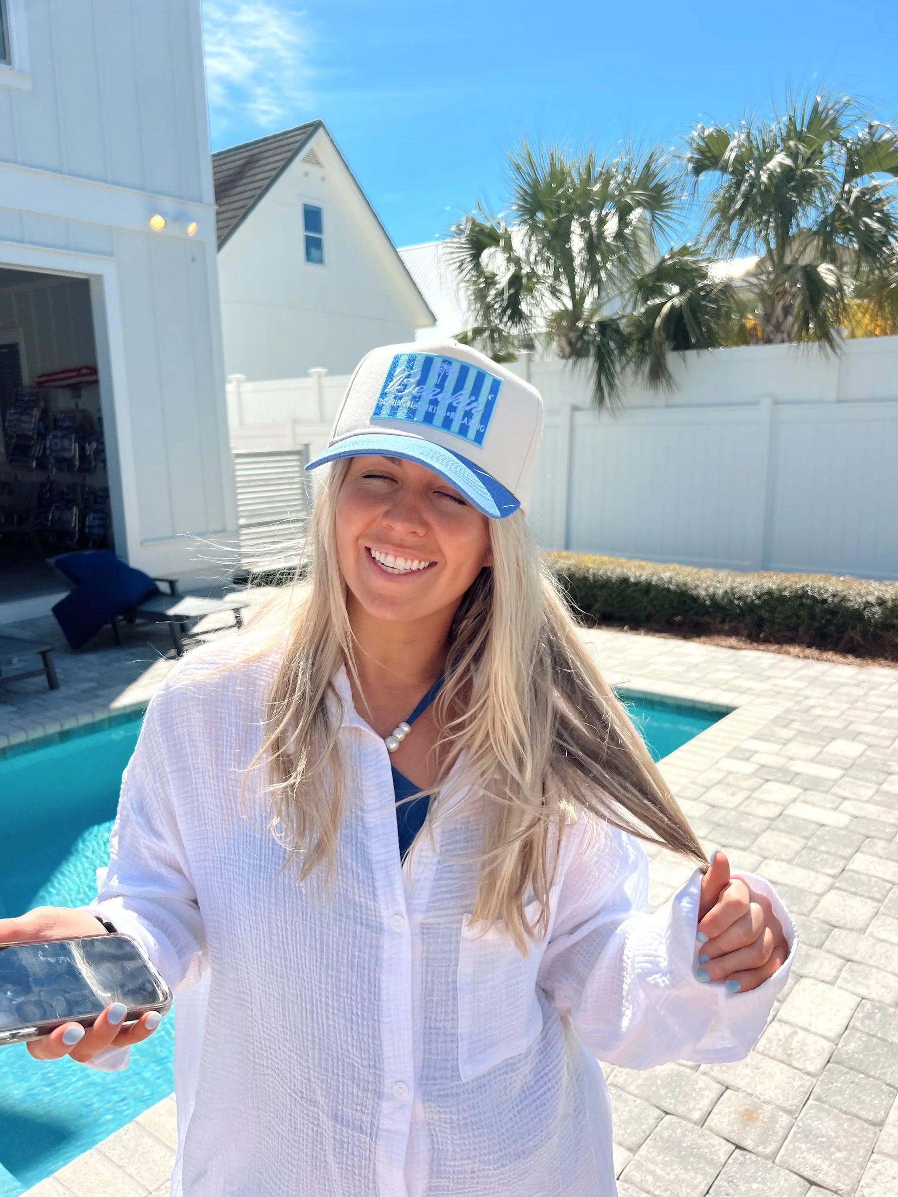 Beachin' - Vintage Trucker Hat by KenzKustomz, Southern lifestyle apparel detail photo 9