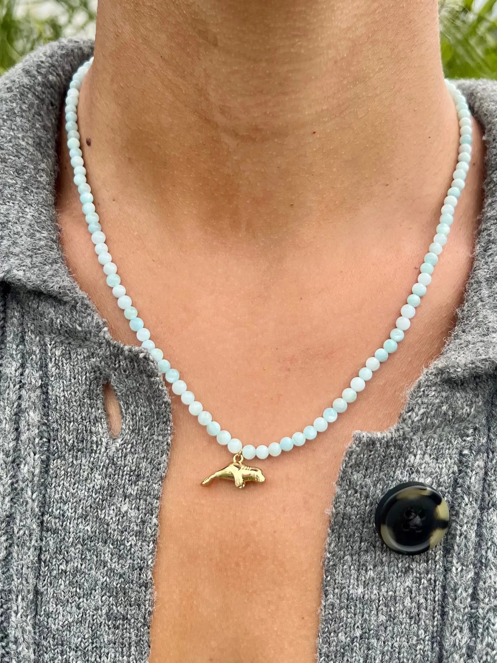 Beaded Manatee Necklace by HALT, handmade jewelry detail photo 2