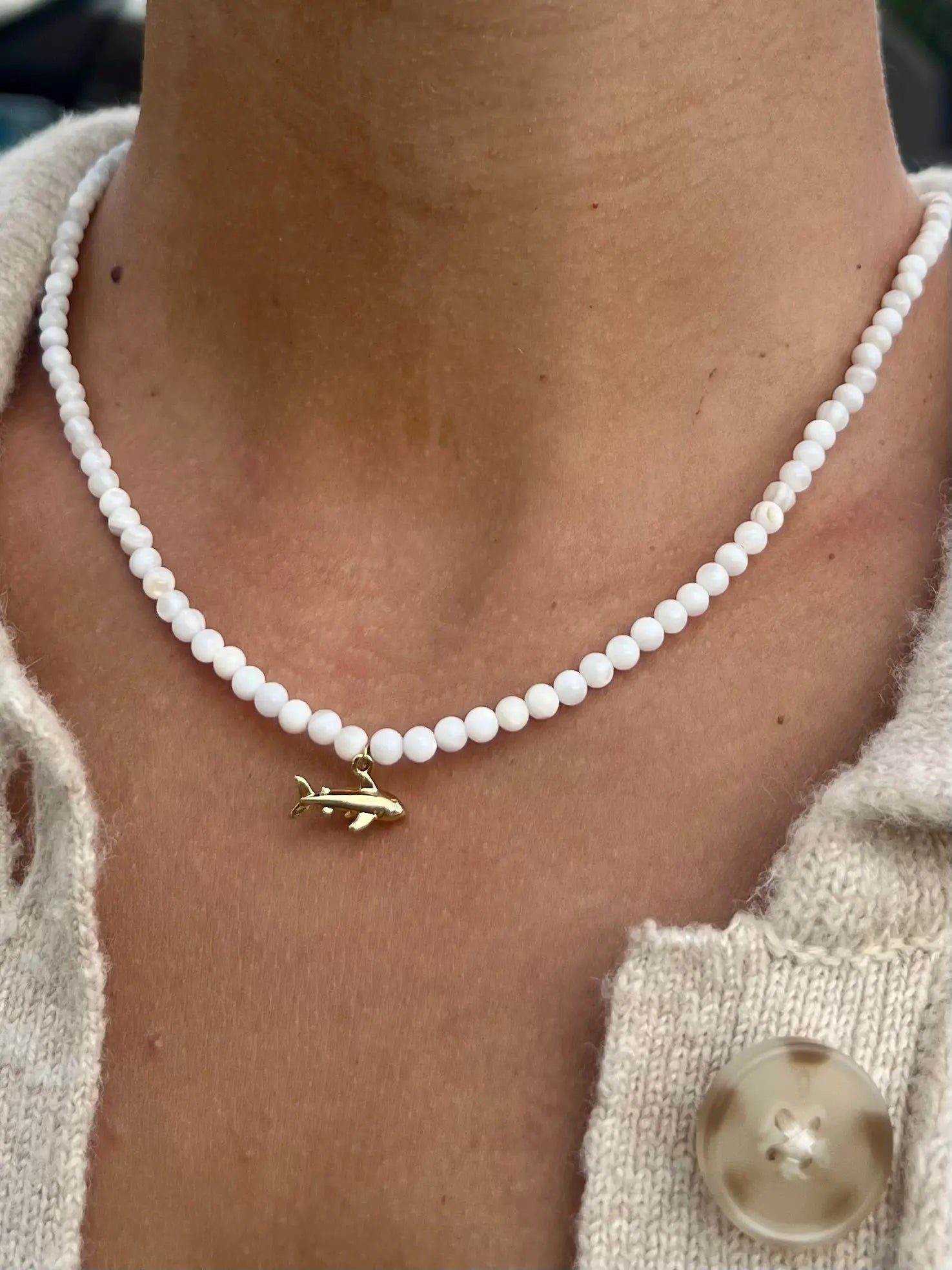 Beaded Shark Necklace by HALT, handmade jewelry detail photo 2