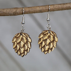 Beer Hops Wooden Dangle Earrings | Craft Beer Jewelry detail view by Cate's Concepts, LLC