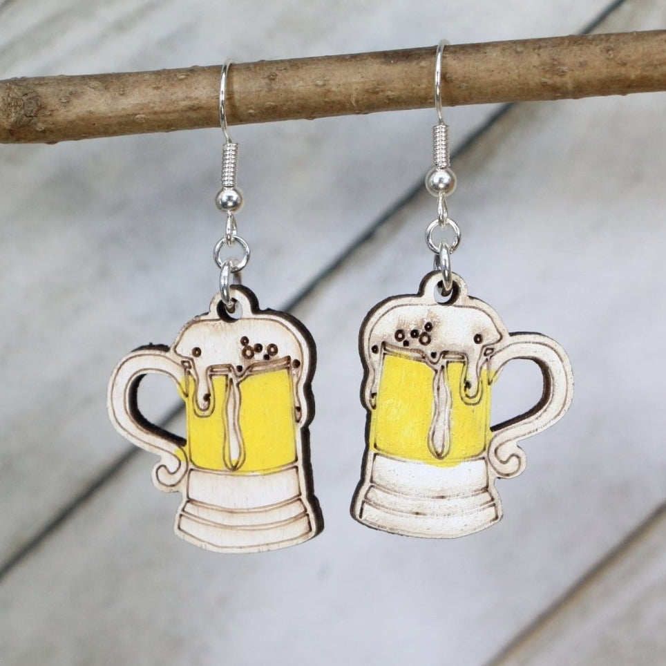 Beer Mug Wooden Earrings | Oktoberfest Beer Lover Jewelry by Cate's Concepts, LLC, custom drinkware main product photo