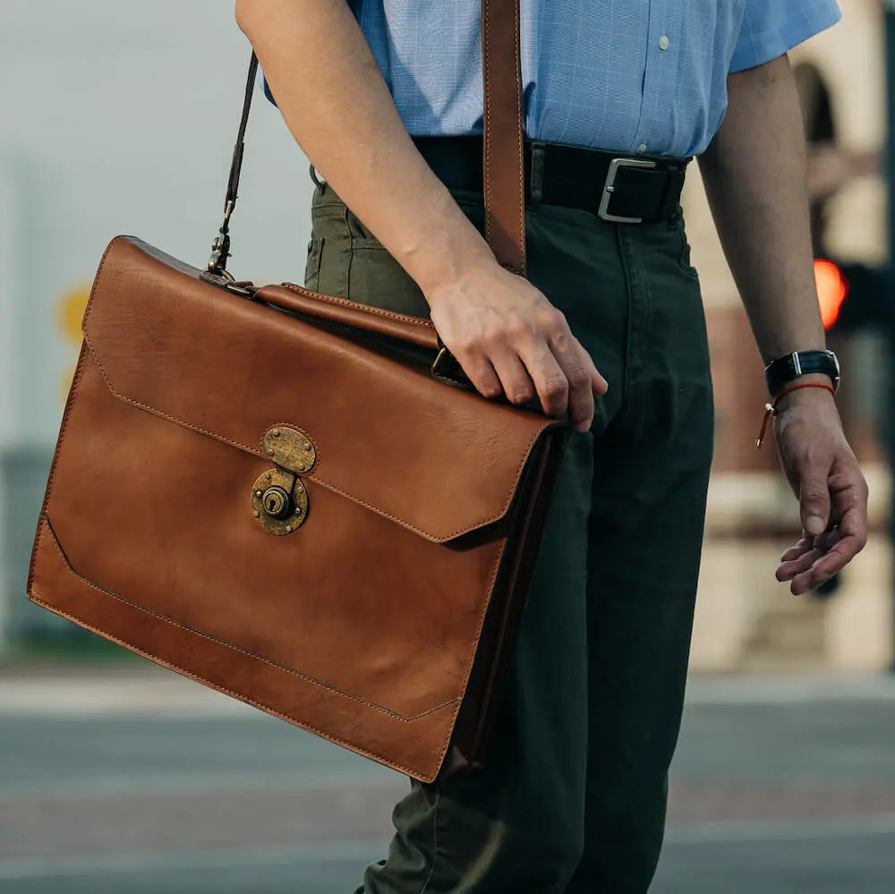 Benjamin Leather Briefcase by Mission Mercantile Leather Goods, Southern food gift main product photo