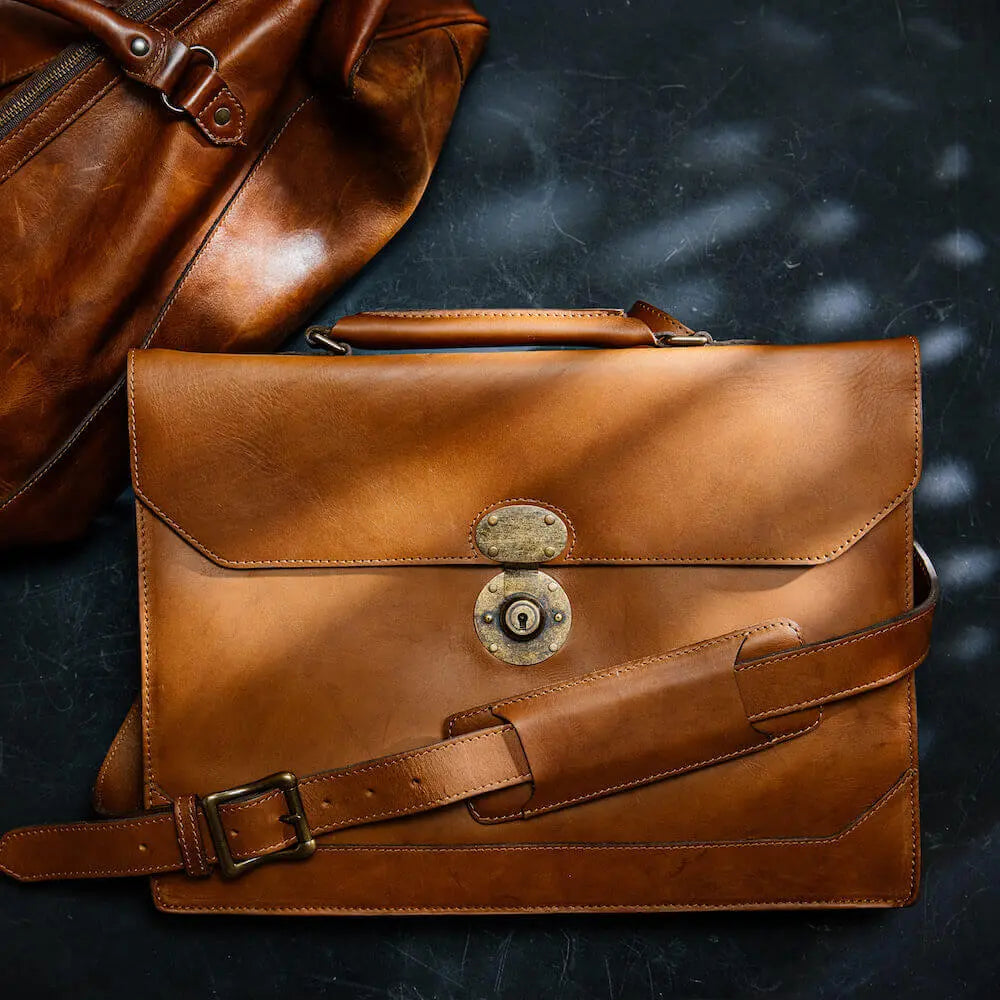 Benjamin Leather Briefcase by Mission Mercantile Leather Goods, Southern food gift detail photo 2