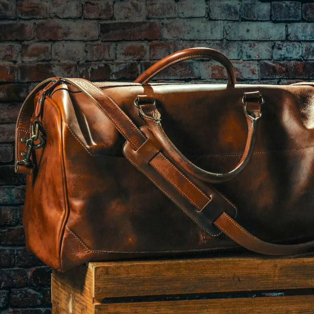 Benjamin Leather Duffle Bag by Mission Mercantile Leather Goods, Southern food gift detail photo 2