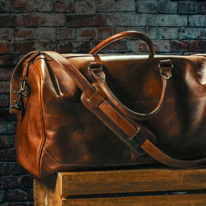 Benjamin Leather Duffle Bag by Mission Mercantile Leather Goods, Southern food gift detail photo 2